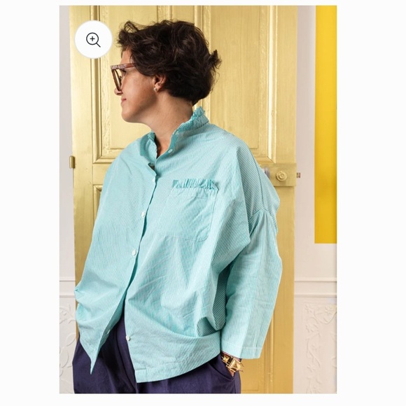 Gallego Desportes Orange Linen blend Button-Up Shirt stand Up collar 3/4 Sleeve - Picture 12 of 12